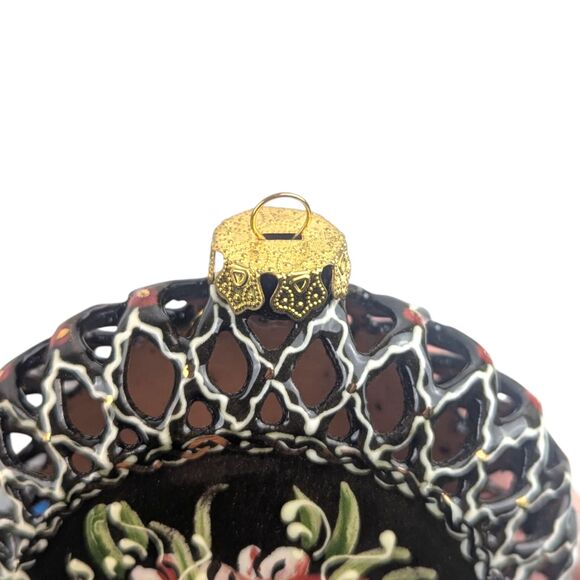 Vintage Handpainted Clay Christmas Ornament: Red Floral Decor - Picture 5 of 5